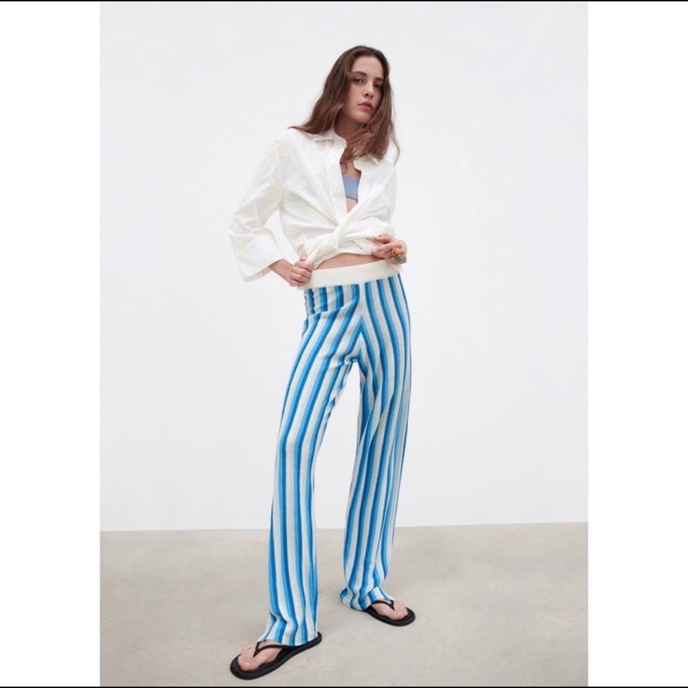 NWT ZARA Striped Linen Blend Wide Leg Pants XL